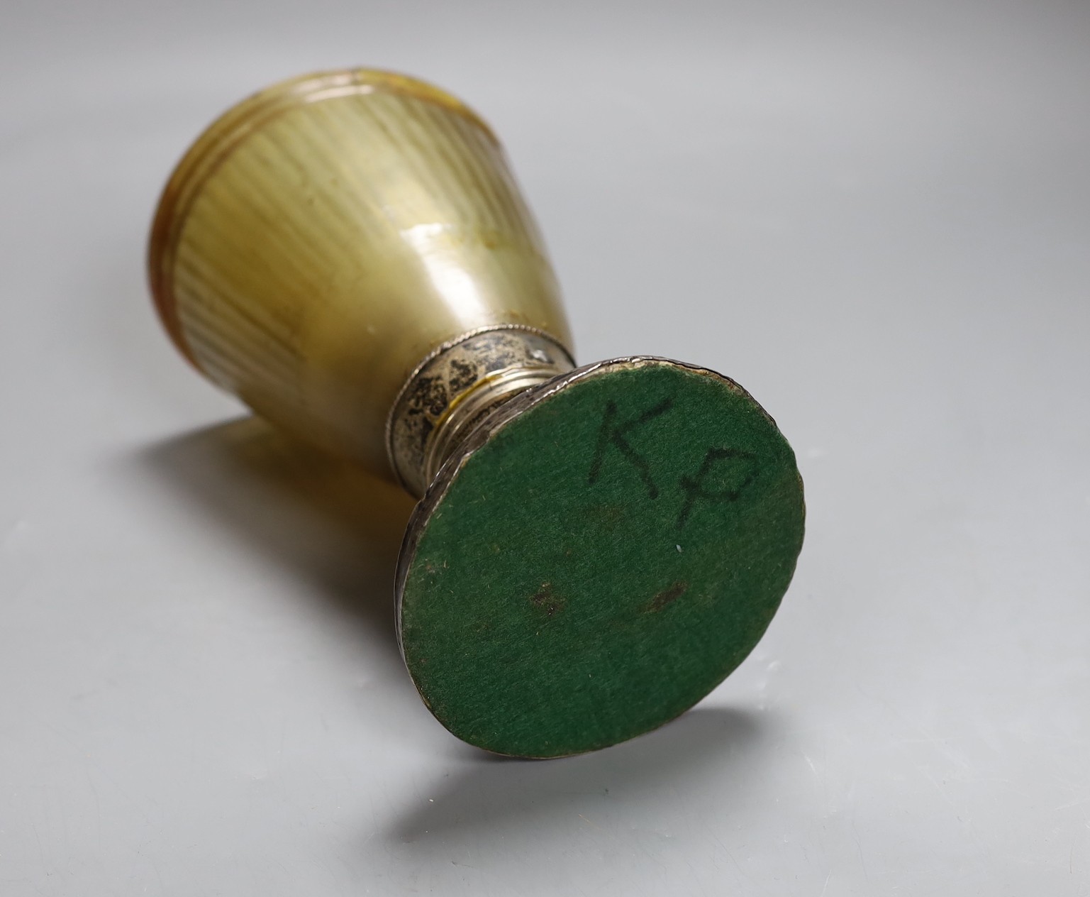 A 19th century and later horn and white metal chalice, 21cm tall